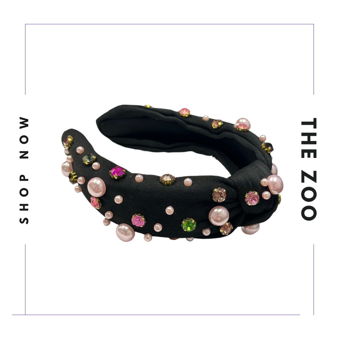 Rhinestone and Pearl Headband Black