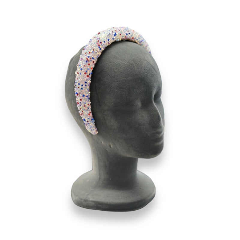 Red White and Blue Glitter Headband- White