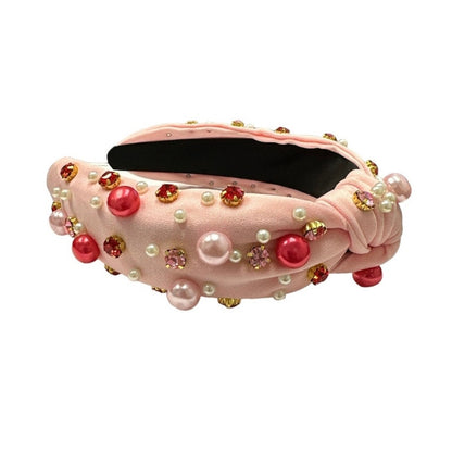 Rhinestone and Pearl Headband Black Baby Pink