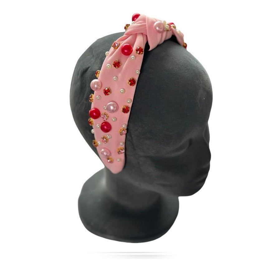 Rhinestone and Pearl Headband Black Baby Pink