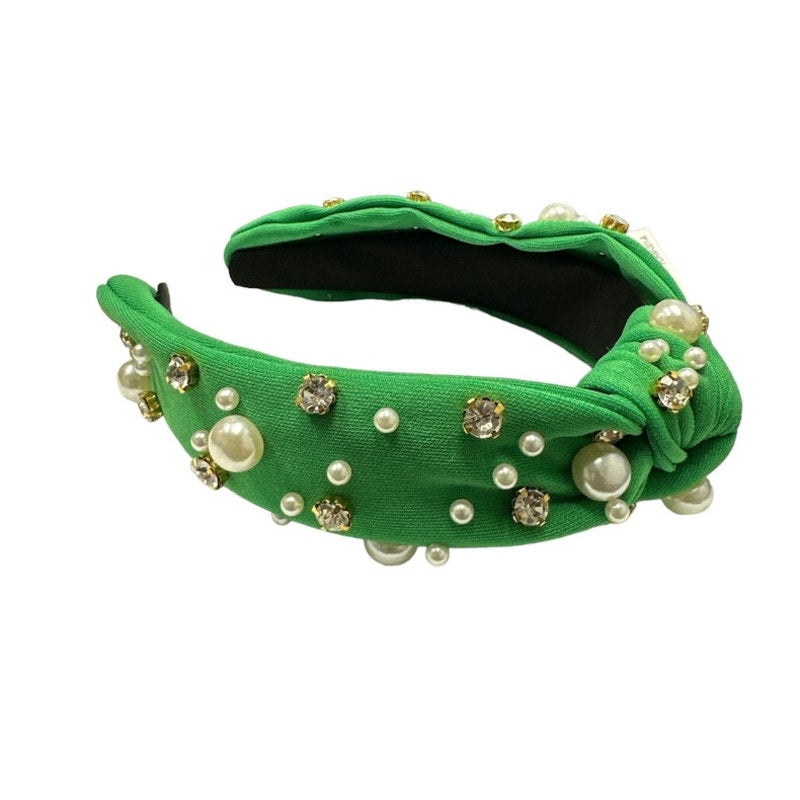 Rhinestone and Pearl Headband Green