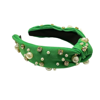 Rhinestone and Pearl Headband Green