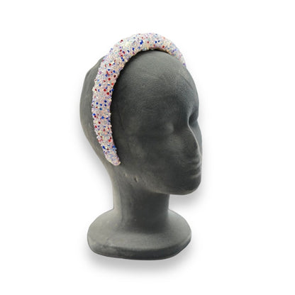 Red White and Blue Glitter Headband- White