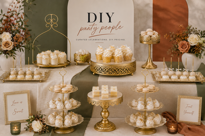 9 Piece Gold Metal Dessert Stands Rental