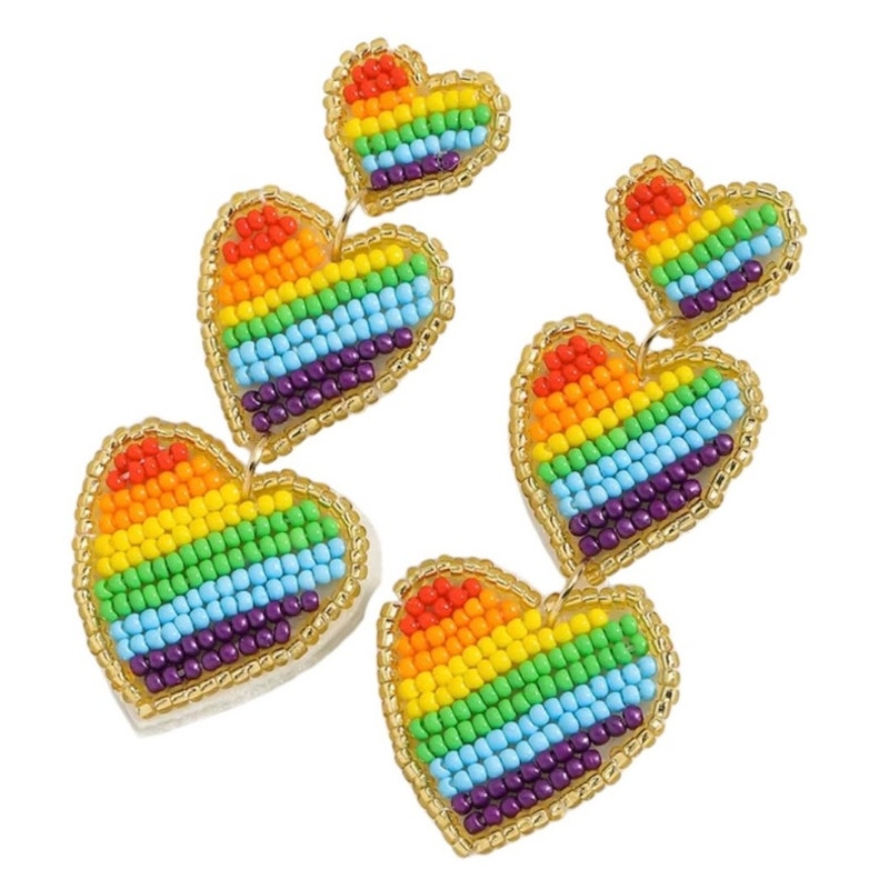 Beaded Heart Rainbow Earrings Pride