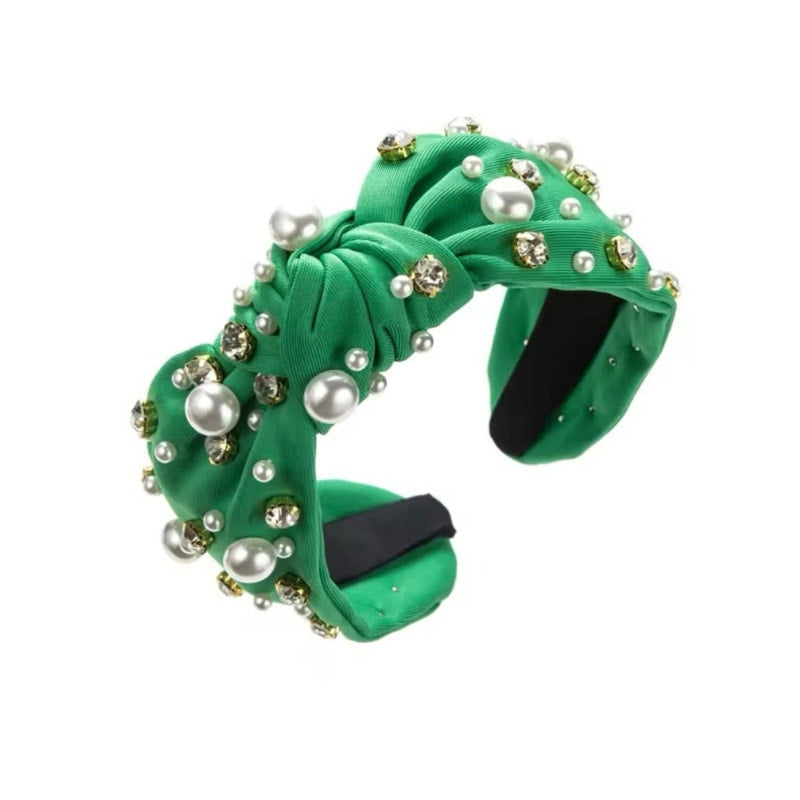 Rhinestone and Pearl Headband Green