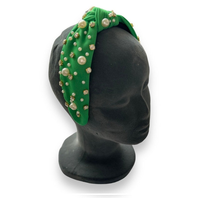 Rhinestone and Pearl Headband Green
