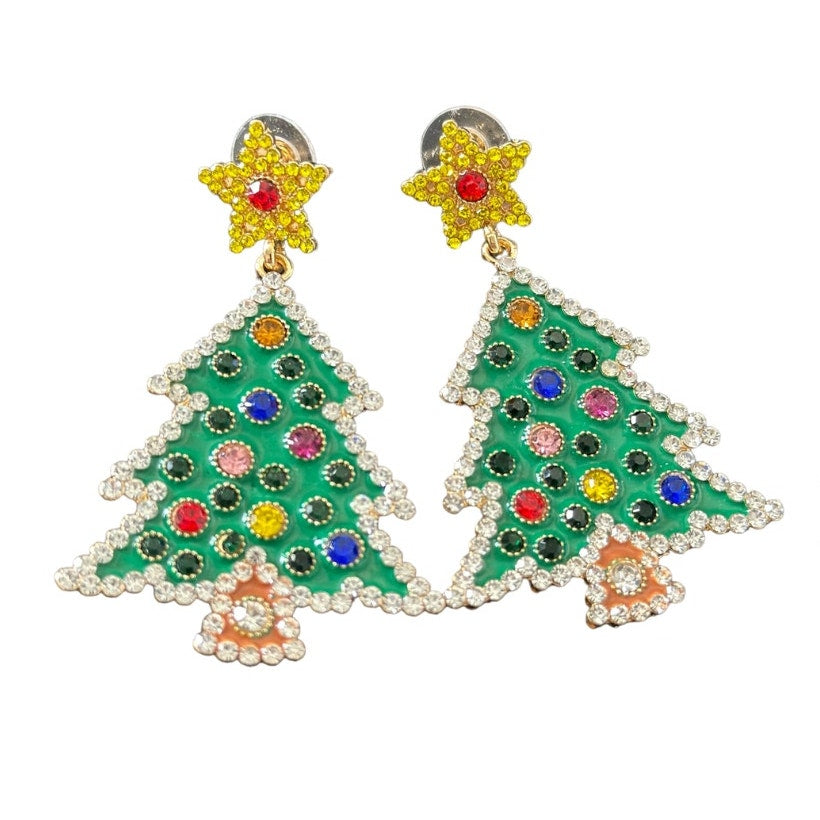 Rhinestone Christmas Tree Earrings